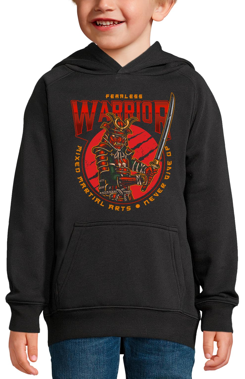 Sweat à capuche samouraï noir enfant 8 ans vêtement coton manches longues - 4