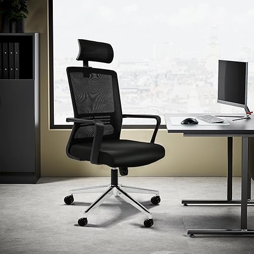 Miniatura 2 de Silla de oficina ergonómica, silla de escritorio de respaldo alto con respaldo inclinado de 3 engranajes y reposacabezas ajustable, capacidad