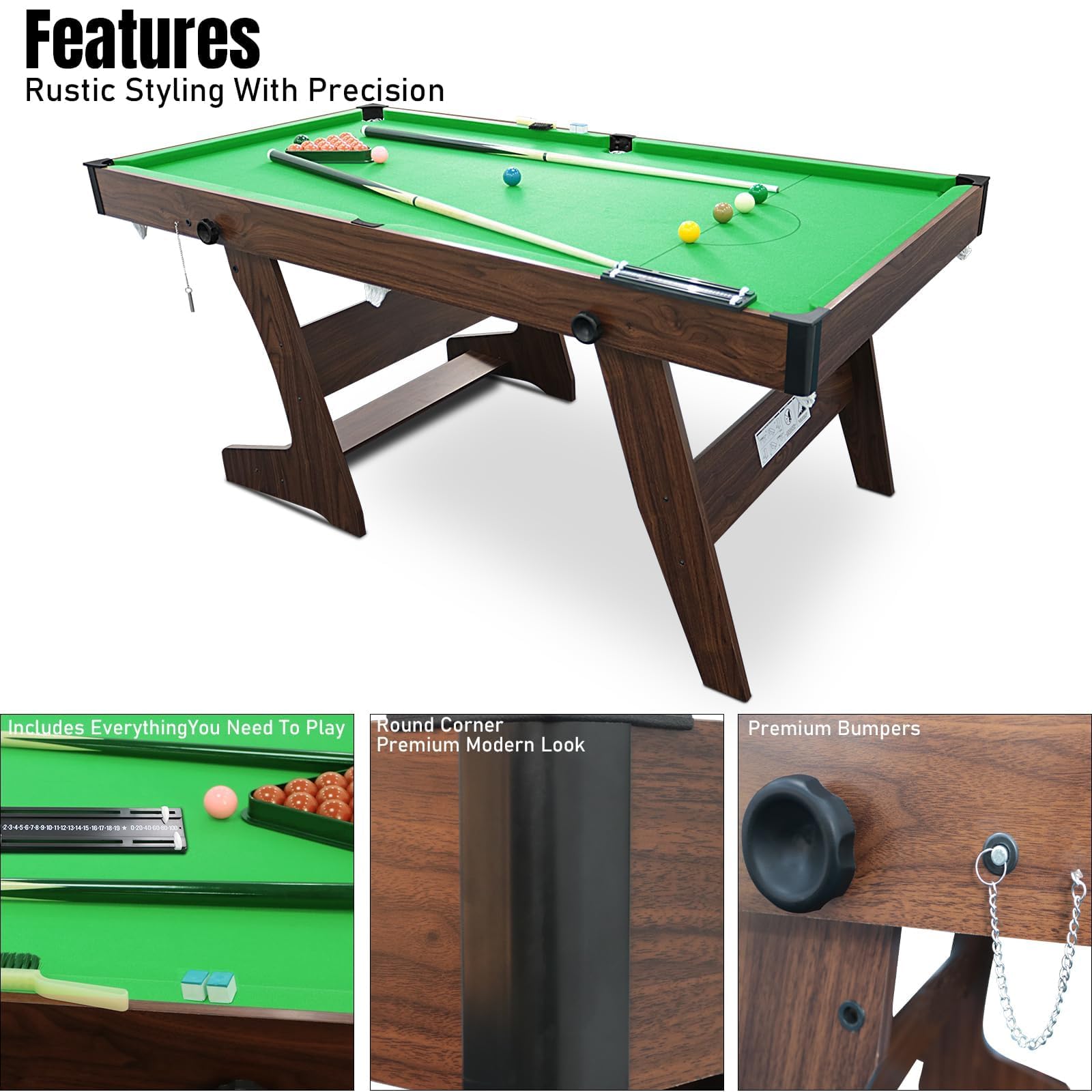 HLC Pool-Billardtische Billardtisch Klappbar mit Kompletten Zubehör 183 * 91.5 * 79 cm DREI Farben, für Ihre Familie und ihre Kinder, grün