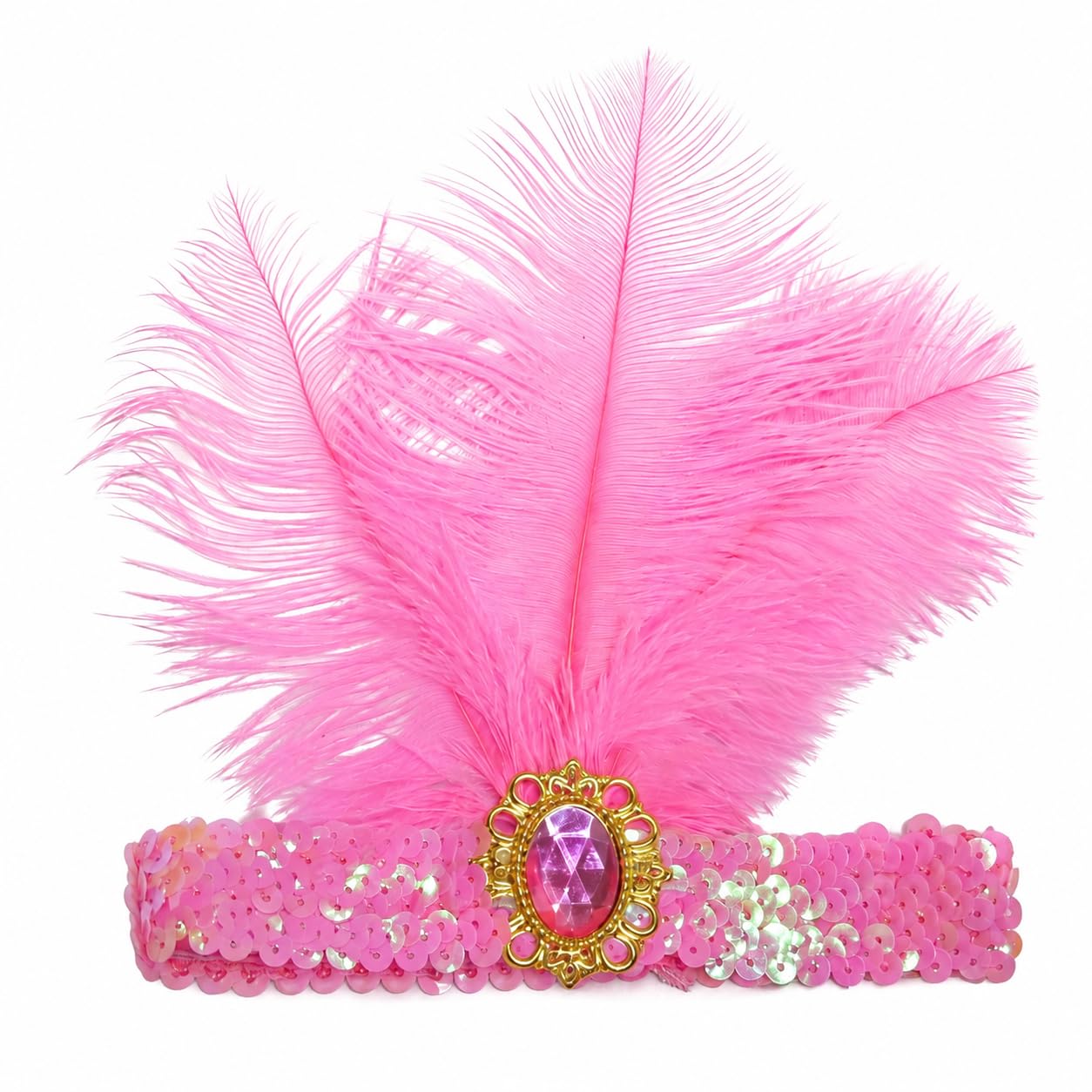 Fenisonavy Feather Headpieces 2pcs Showgirl Headpieces 1920s Flapper Headbands Headwear Accessories for Women Carnival Party Accessories (Pink, 3 Pieces feathers)