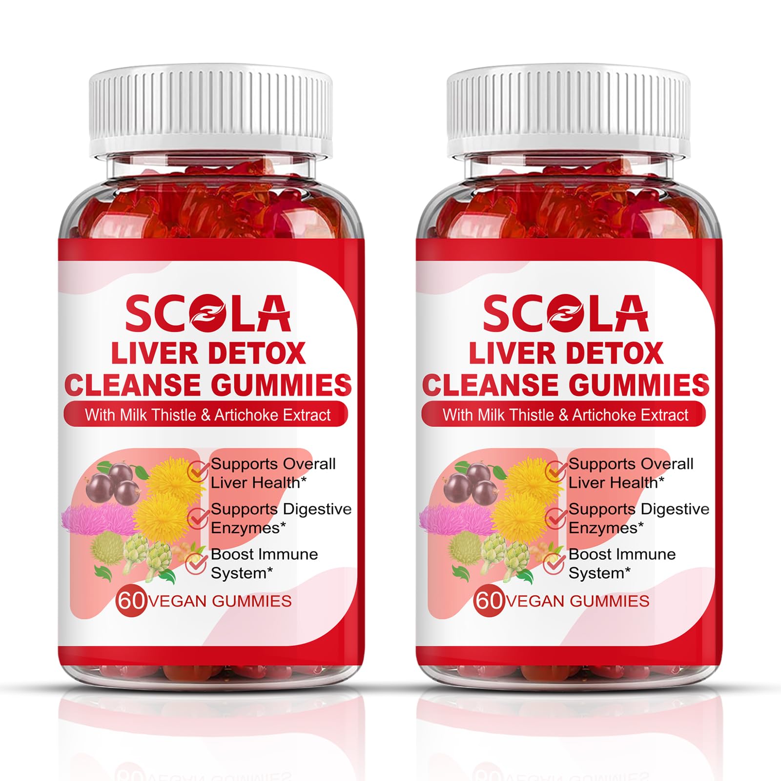 SCOLA Liver Cleanse Detox & Repair Gummies, Liver Support Supplement Includes Milk Thistle Extract with Silymarin, Dandelion, Chicory Root, Liver Health Supplements, 120 Count