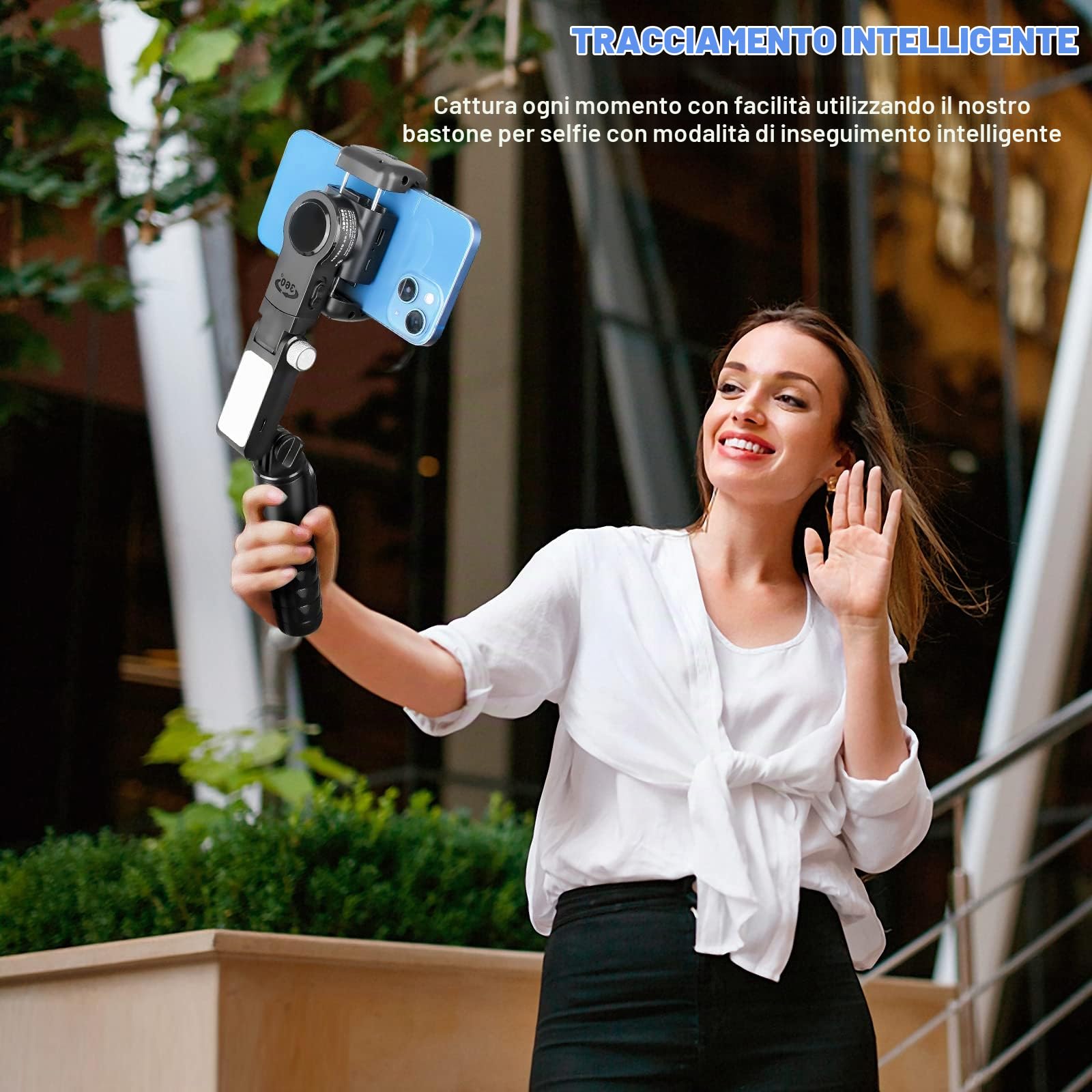 Gimbal Stabilizzatore Smartphone,Treppiede Selfie Stick Estensibile con Bilanciamento Automatico e Telecomando Wireless,Rotazione Automatica di 360° per IOS/Android (Nero)