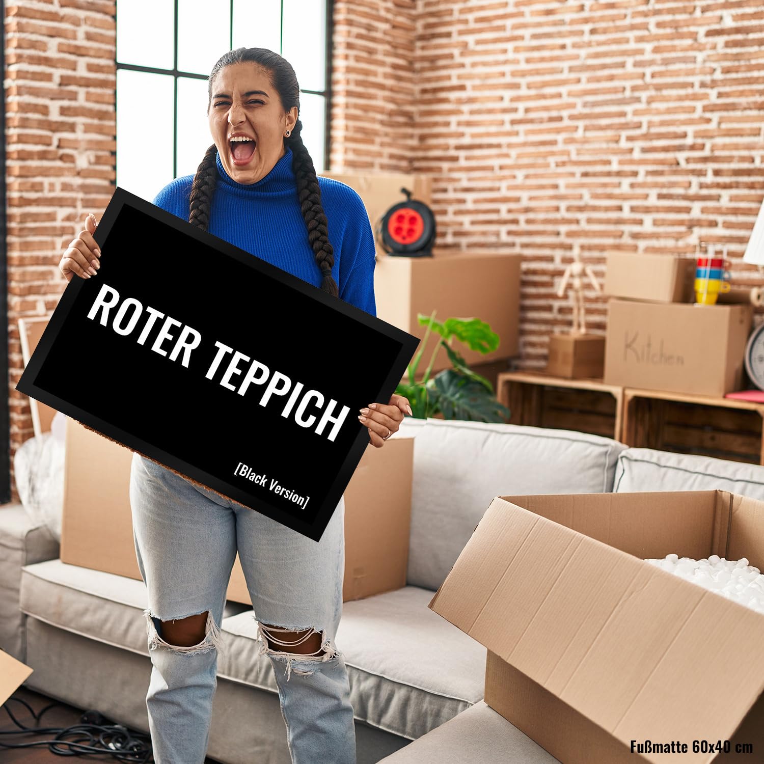 speecheese Fußmatte XXL in 50x75 cm mit lustigem Spruch Roter Teppich [Black Version] mit Rutschfester Unterseite schwarzer Humor lustige Fussmatte Fußabtreter mit Spruch für die