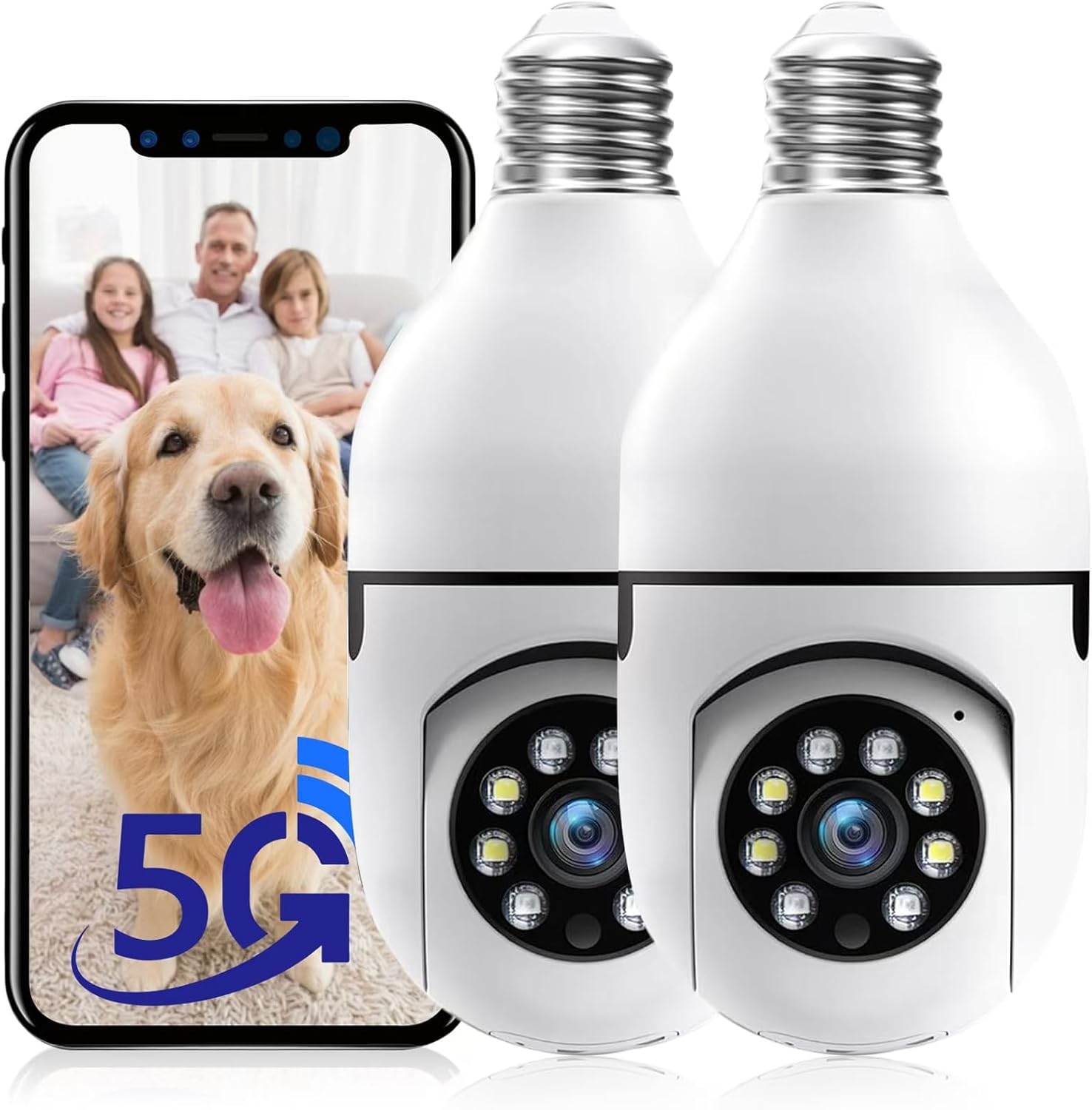 Light Bulb Security Camera Outdoor, 5G& 2.4GHz WiFi Security Cameras Wireless for Home Security, Motion Detection, Color Night Vision, Siren Alarm, Bulb Camera Compatible with Alexa(2 Pack) Light Bulb Security Camera Outdoor, 5G& 2.4GHz WiFi Security Cameras Wireless for Home Security, Motion Detection, Color Night Vision, Siren Alarm, Bulb Camera Compatible with Alexa(2 Pack)