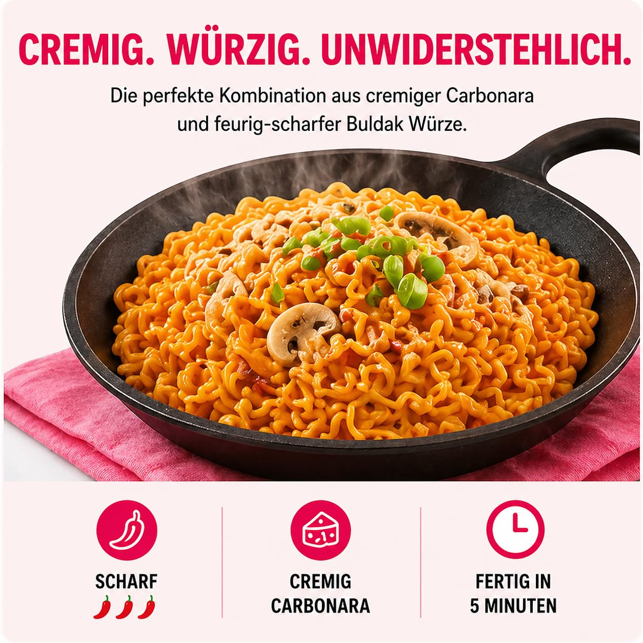 Samyang Buldak Carbonara Hot Chicken Flavour Ramen 40er Pack | Koreanische Instant-Nudeln | Cremig-scharfe Carbonara Ramen | 40 x 130 g + adraw Sticker