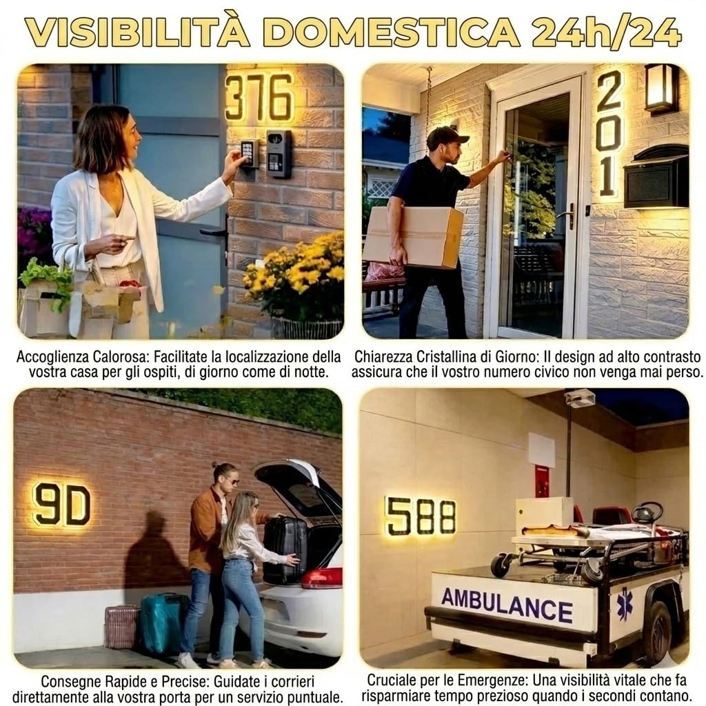 Targa Numero Civico Solare LED – Insegna Indirizzo Moderna per Esterni, Sensore Crepuscolare, Impermeabile IP65, Effetto 3D Flottante, Finitura Nero Opaco – 3 Misure Disponibili(0-Nero,12cm)