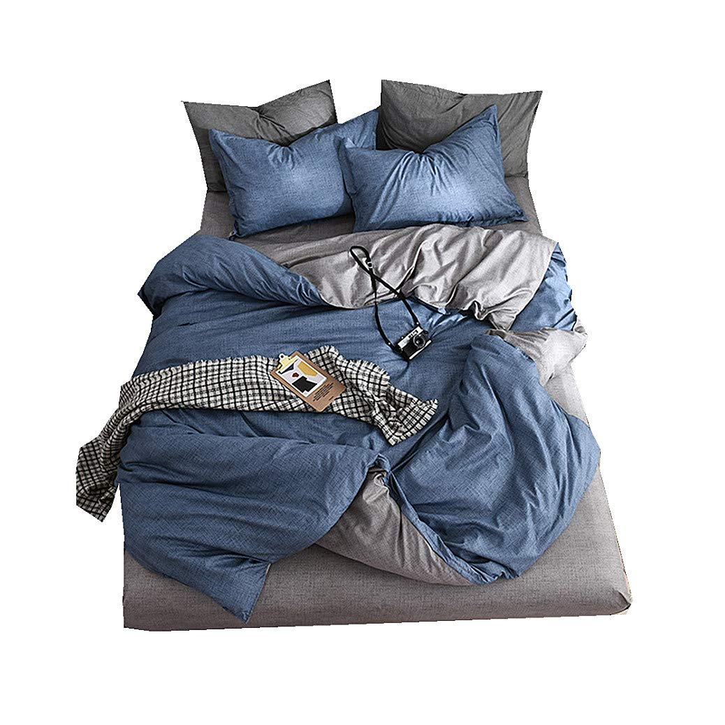 Funda nórdica bicolor azul gris reversible de 180x220 cm con tacto suave para cama 90
