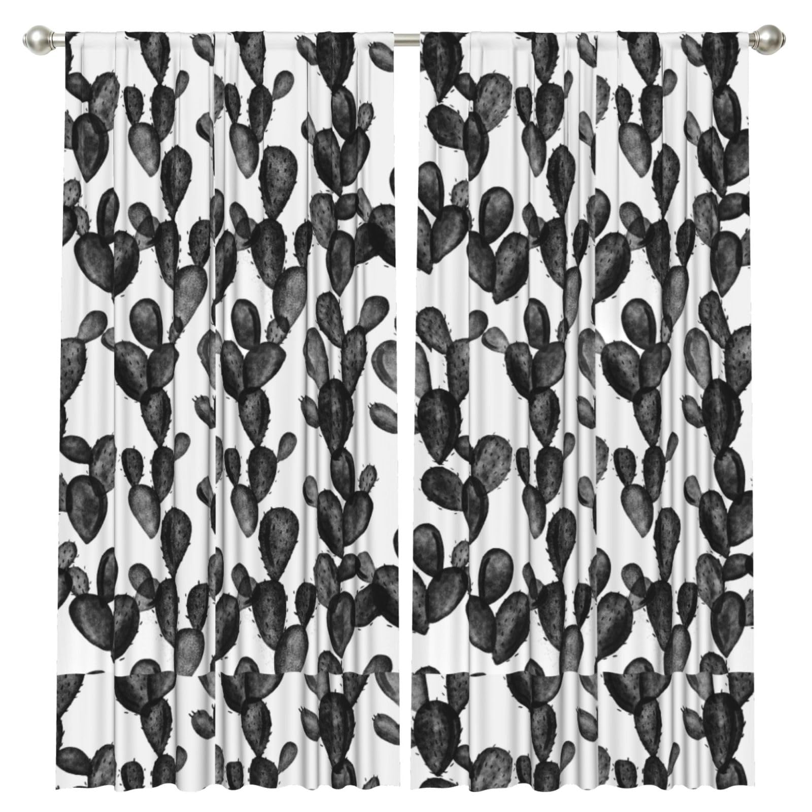 InOmak Paddle Cactus Blackest Black, 2 Panels Window Curtains 52 x 84 Inch Blackout Curtains for Living Room Bedroom