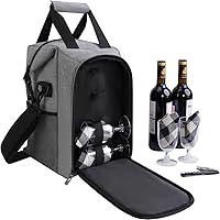 Vista 19 de ALLCAMP - Bolsa de vino con compartimento refrigerador, juego de picnic que lleva dos juegos de vajilla