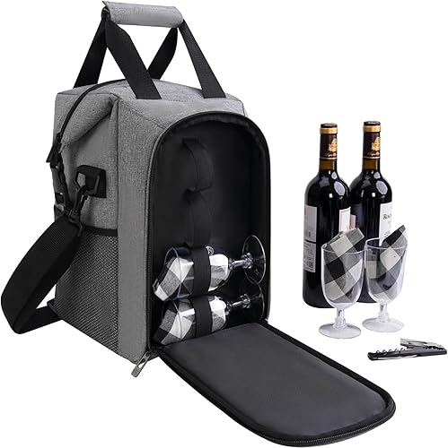 Miniatura 47 de ALLCAMP - Bolsa de vino con compartimento refrigerador, juego de picnic que lleva dos juegos de vajilla Negro