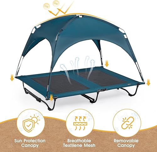 Miniatura 5 de Cama elevada y refrescante para perros de 47 pulgadas con toldo extraíble, camas elevadas para perros grandes con malla transpirable lavable, cuna
