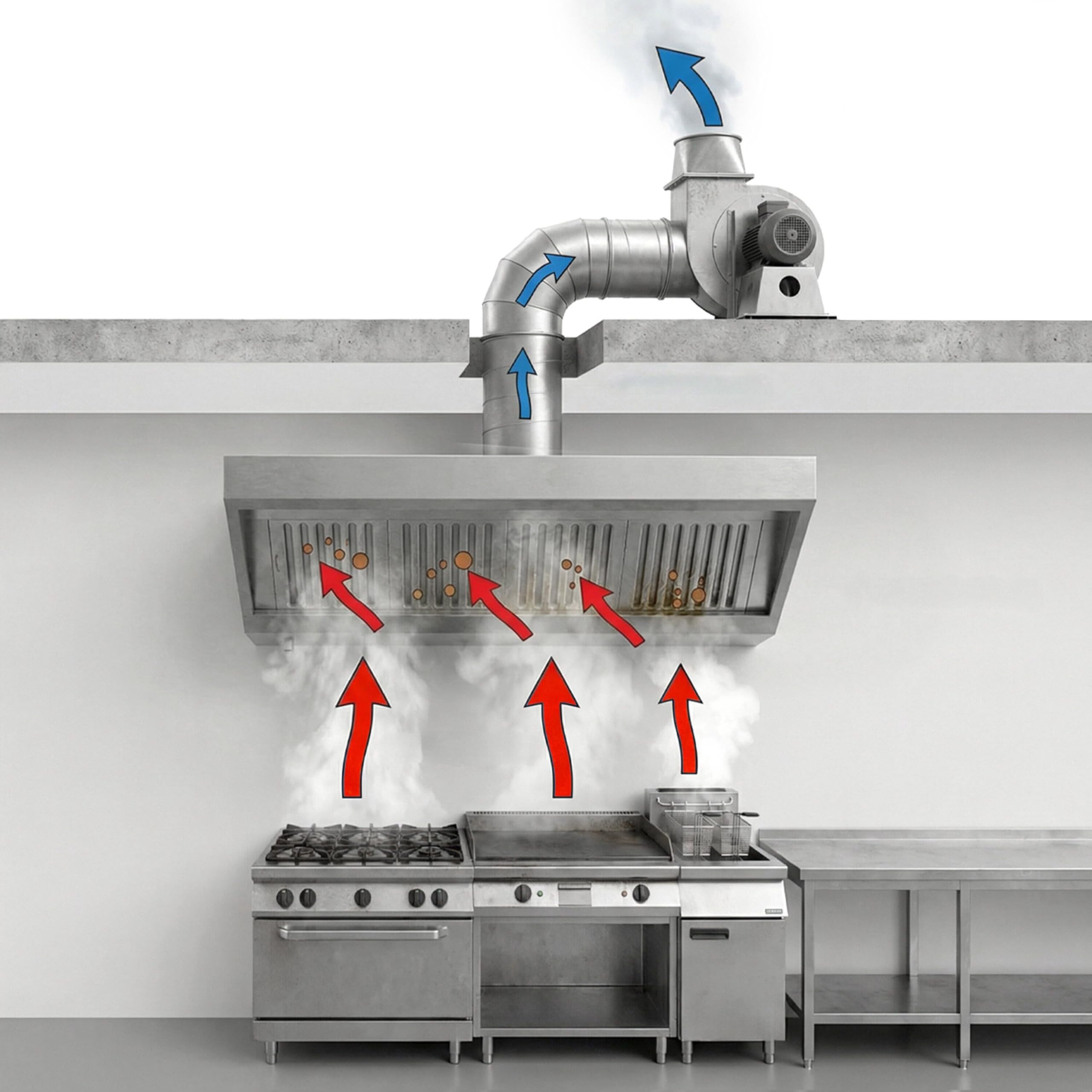 GGM Gastro Wandhaube 1200 mm mit LED | Hochwertiger Edelstahl, einfache Reinigung, integrierte Fettfangrinne mit Ablasshahn, optimale Absaugung, langlebig