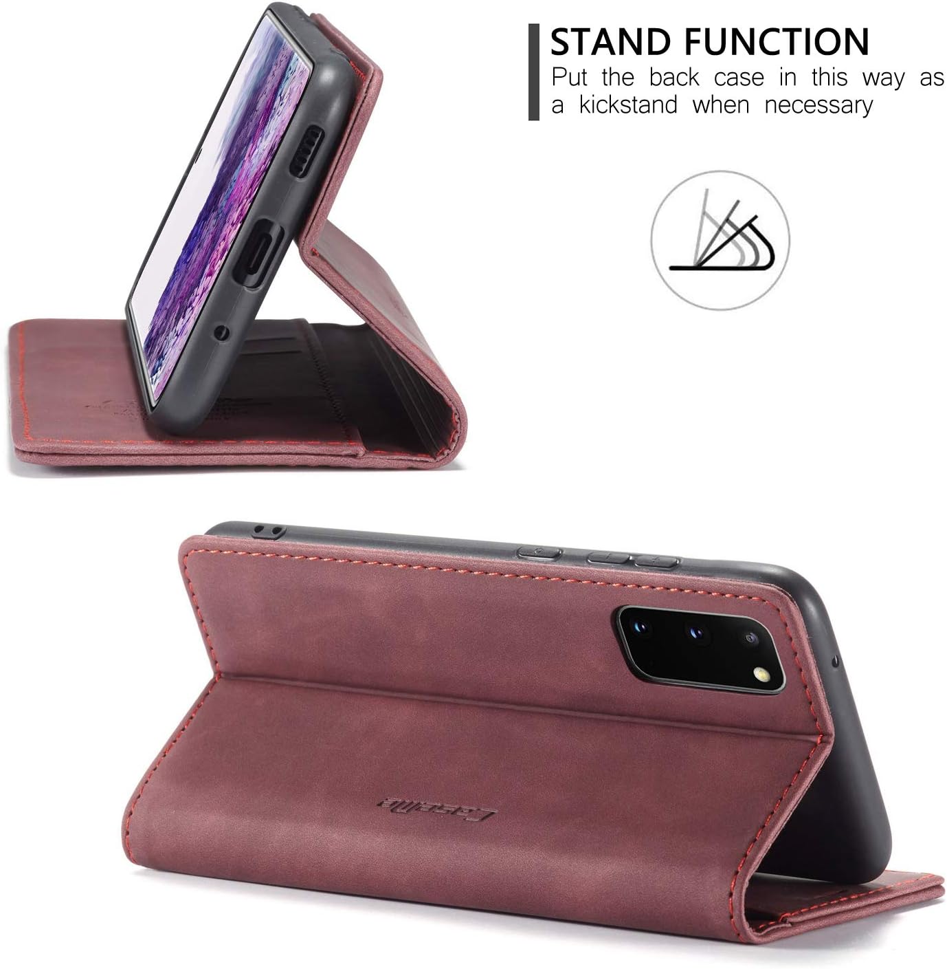 Samsung Galaxy S20 5G Case,Samsung S20 5G Wallet Case for Women with Card Holder Kickstand,Leather Flip Case for Samsung Galaxy S20 5G 6.2 Inch(Wine Red)