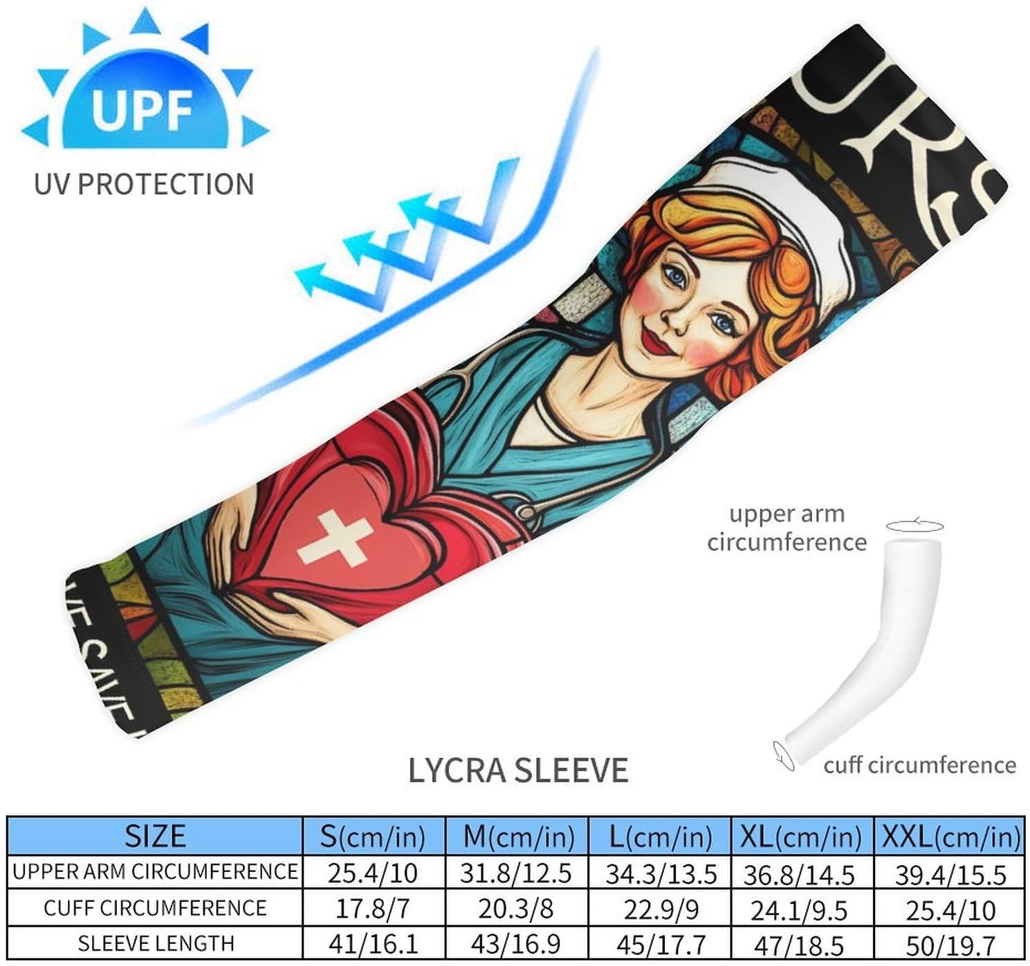Nurse Live Love Save Lives Arm Sleeves Cooling Sun Protection Sports Compression for Golf Basketball