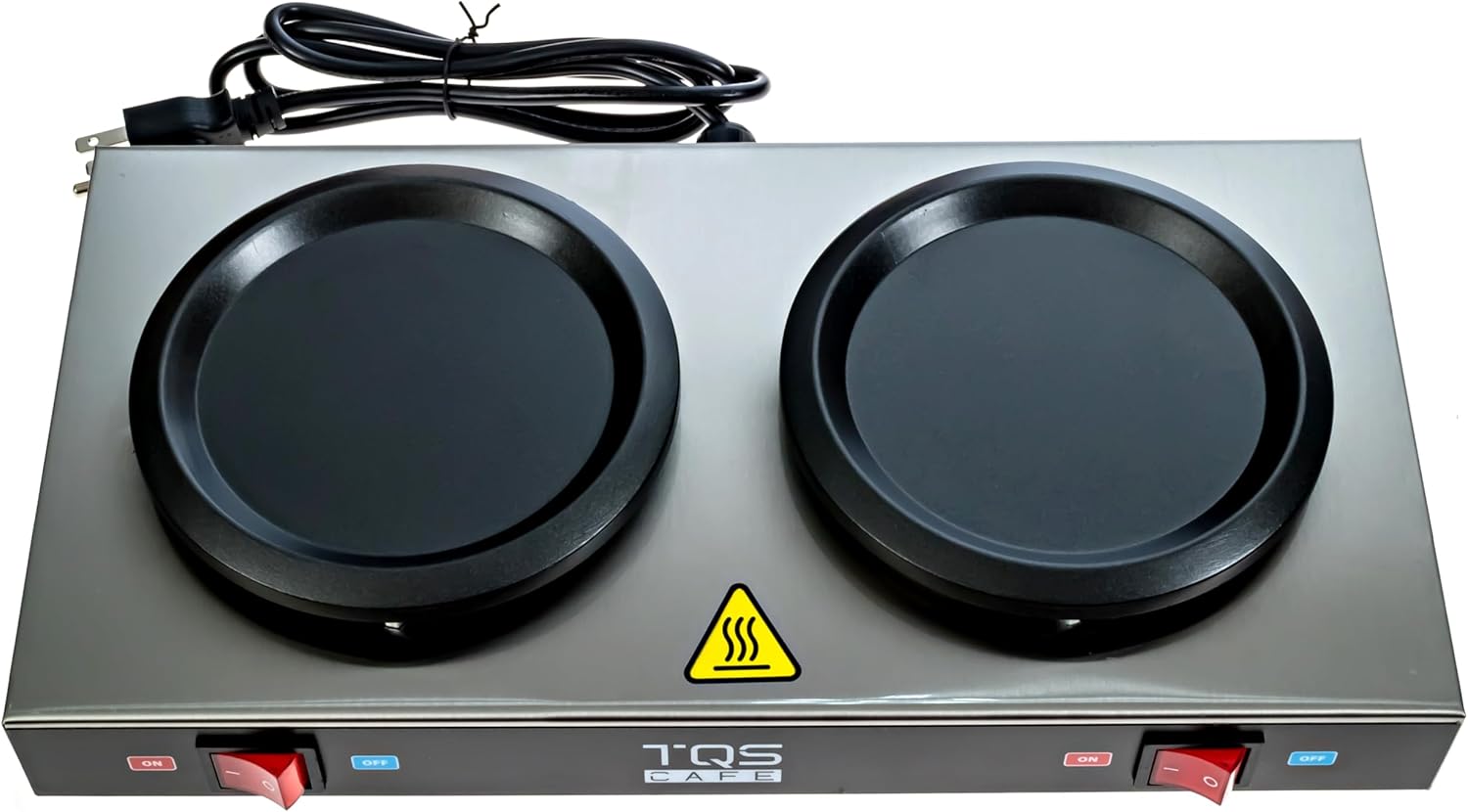 Dual Coffee Decanter Warmer Plate – 2-Burner Electric Coffee Warmer for Commercial Use – Stainless Steel Coffee Pot Warmer Plate – Keeps Coffee Warm for Offices, Cafes, Restaurants & Events TQS CAFE