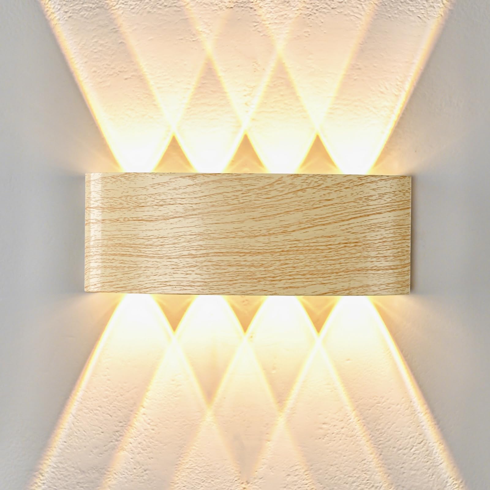 Doughelec Led-wandlamp voor binnen, houten wandlamp, vintage, 6 W, warmwit, 3000 K, wit, up-down, hallamp, instelbare stralingshoek, voor woonkamer, hal, slaapkamer, 2 stuks