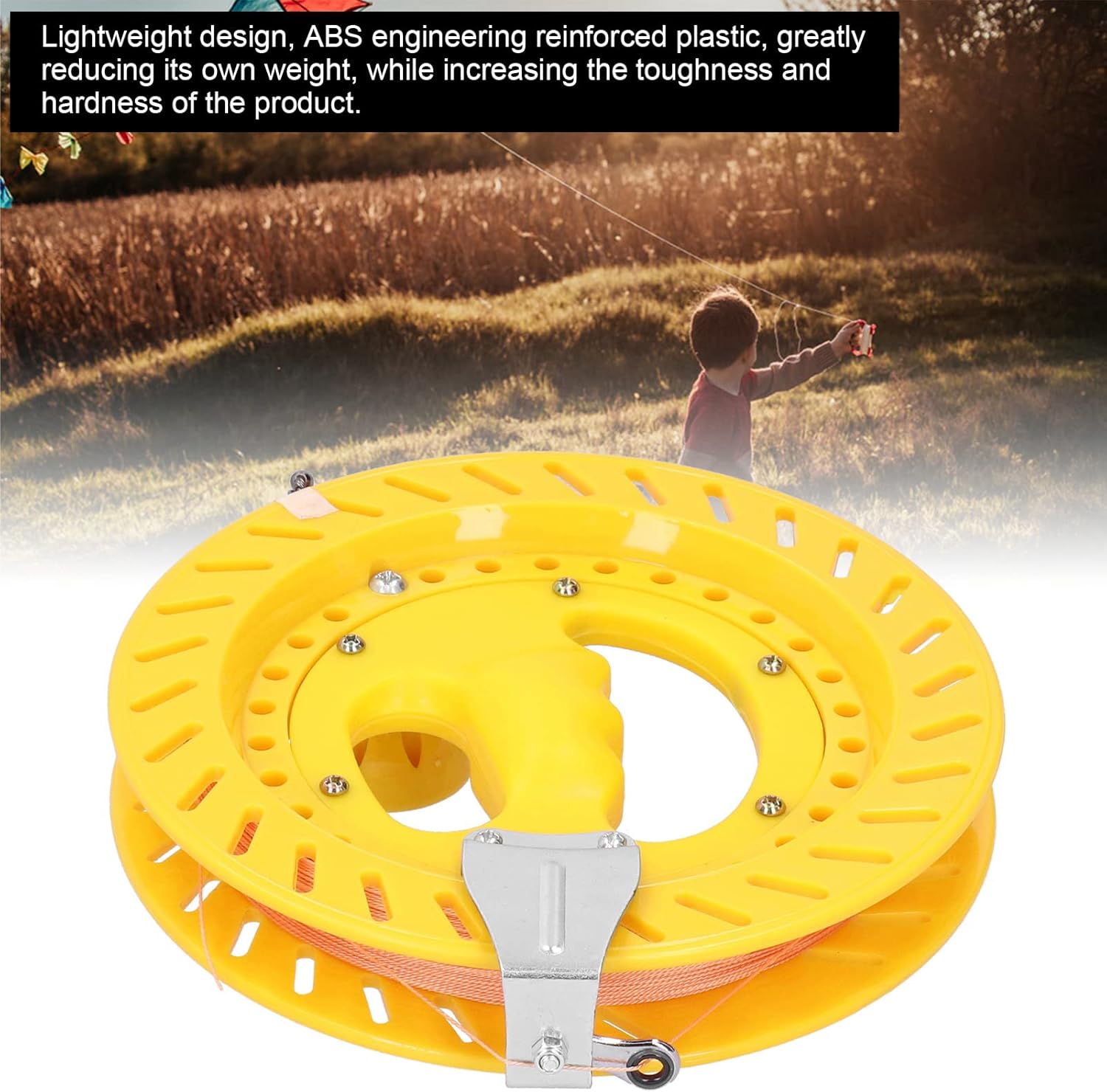 Kite Reel, Strong 200m Line String Reel Wheel with Yellow 20cm Spool for Outdoor Enthusiasts, Beach Parks Family Activities