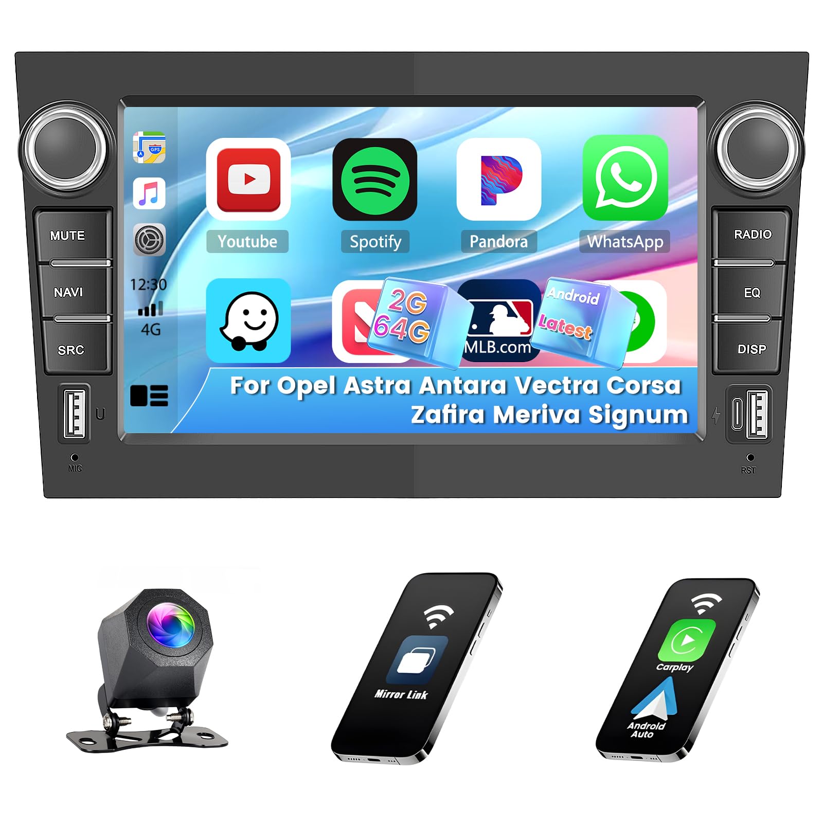 Roinvou 2+64G Android 15 Radio samochodowe dla Opel Astra Antara Vectra Corsa Zafira Meriva Signum CarPlay Android Auto, 7'' ekran dotykowy Radio Bluetooth 2USB/Type-C WiFi GPS EQ FM/RDS SWC Kamera