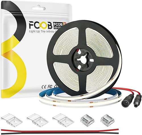 Miniatura 1 de Tira de luces LED COB DC24V de 16.4 pies, 4000 K, color blanco natural, 480 LED, flexible, de alta densidad, uniforme, brillante, 9 Wm, luz LED