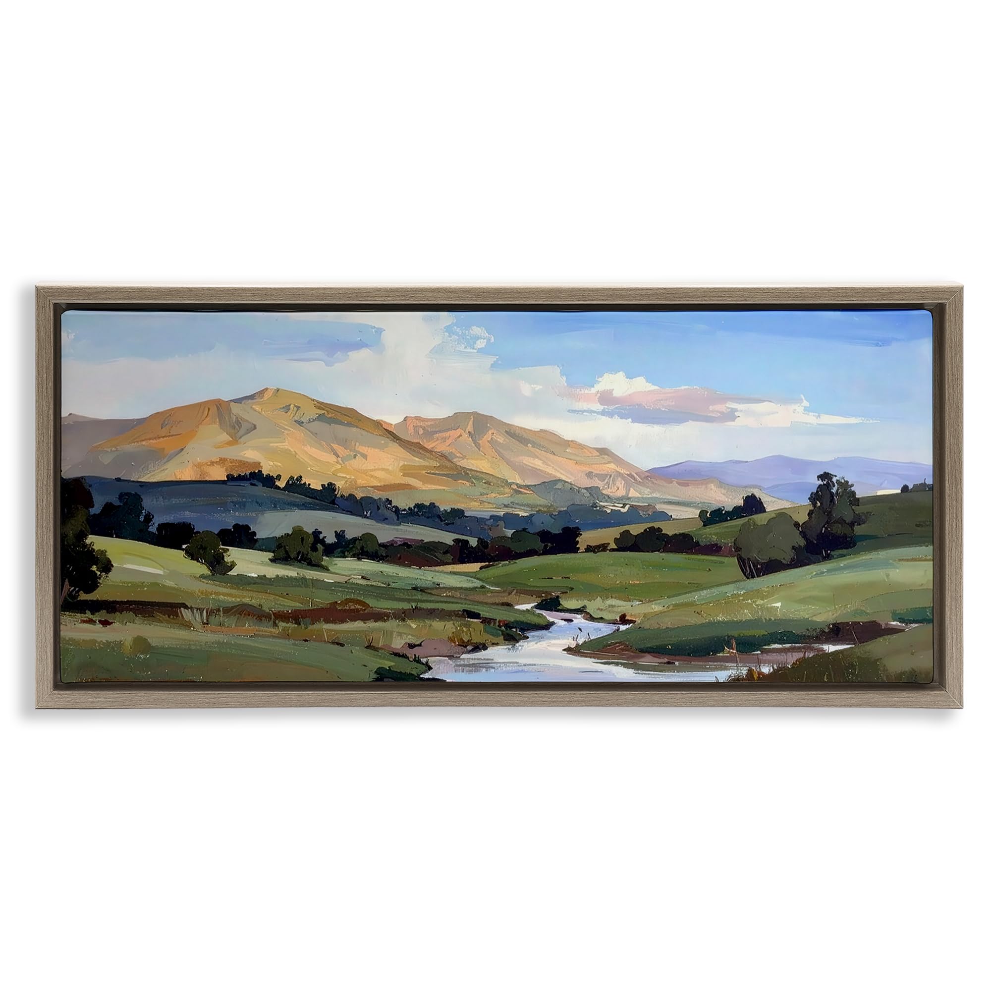 Winding River Valley Landscape, 13 x 30 Inch Canvas in Floater Frame