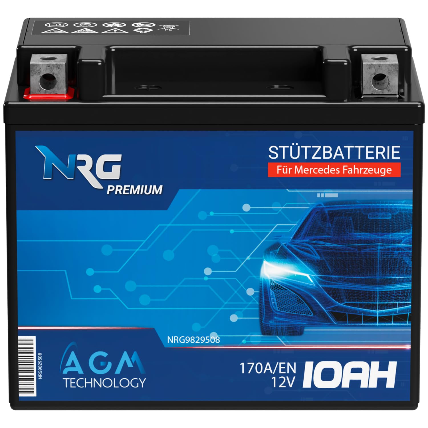 NRG Stützbatterie 12V 10Ah AGM Start-Stop A0009829508 000 982 95 08 AUX12