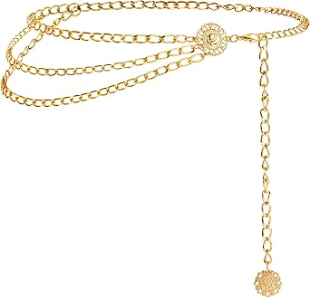 Nackiy Western Chain Belts for Women, Gold/Silver Boho Cowgirl Waist Belt, Sizes 43/47/51in, Dress & Jeans Accessory