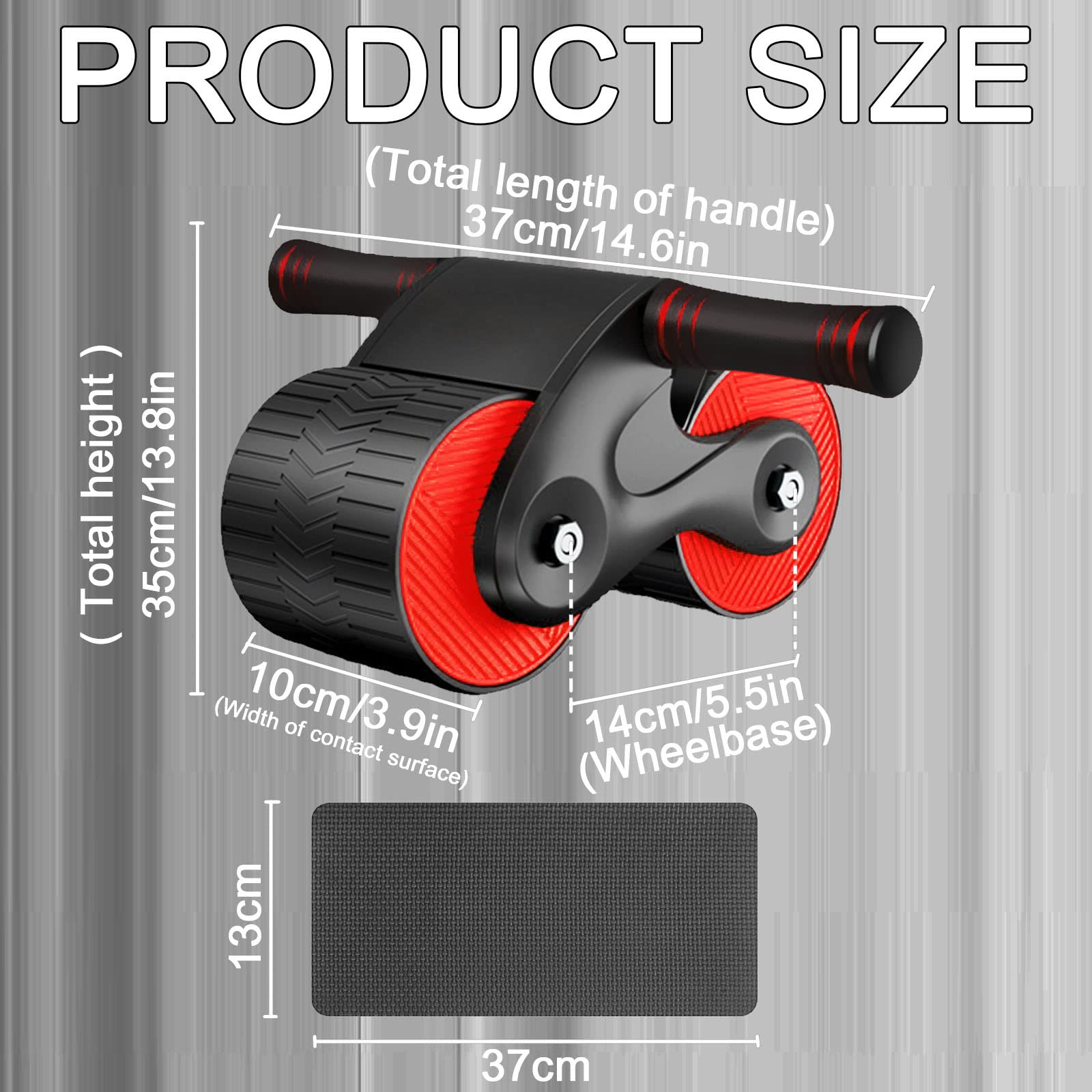 Rueda Abdominal de Rebote Automático, Ruedas Rodillo Abdominal Ejercitador Con Alfombra, Rodillo Para Entrenamiento Abdominal Con Ruedas Dobles Estables Y Rebote Automático (Rojo)