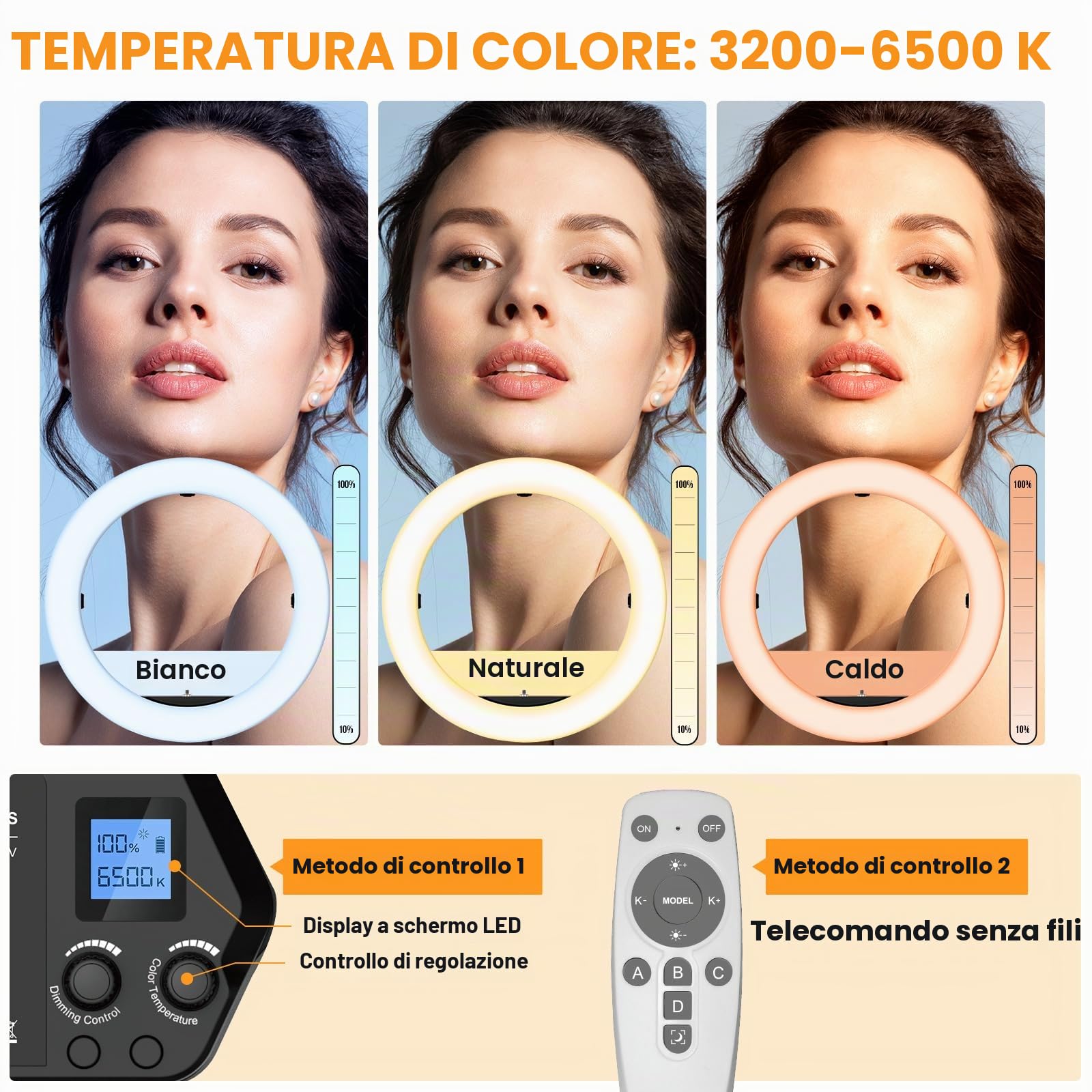 TARION R219S Luce ad anello a LED con supporto per treppiede, luce circolare dimmerabile da 19 pollici con supporto per telefono per trucco fotografico per selfie in streaming live