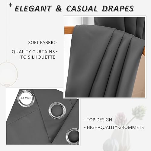 Miniatura 7 de UHITECH Cortinas opacas de oscurecimiento de habitación para dormitorio de 84 pulgadas de largo, juego de 2 paneles de cortinas opacas para sala de