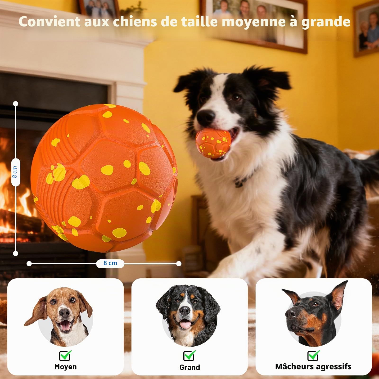 Balles pour Chiens Interactif Intelligente Electrique 3 Modes de Jeu Étanche et Rechargeable pour Chiens de Taille Moyenne et Grande pour Chien est en Caoutchouc Naturel