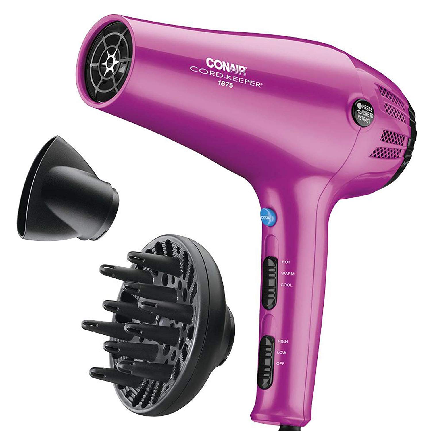Conair Hair Dryer with Diffuser and Concentrator, 1875W