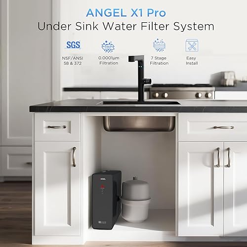 Miniatura 2 de ANGEL Filtro de agua de ósmosis inversa X1 Pro, sistema de filtración de agua debajo del fregadero de 7 etapas, 3 años de vida de ósmosis inversa,