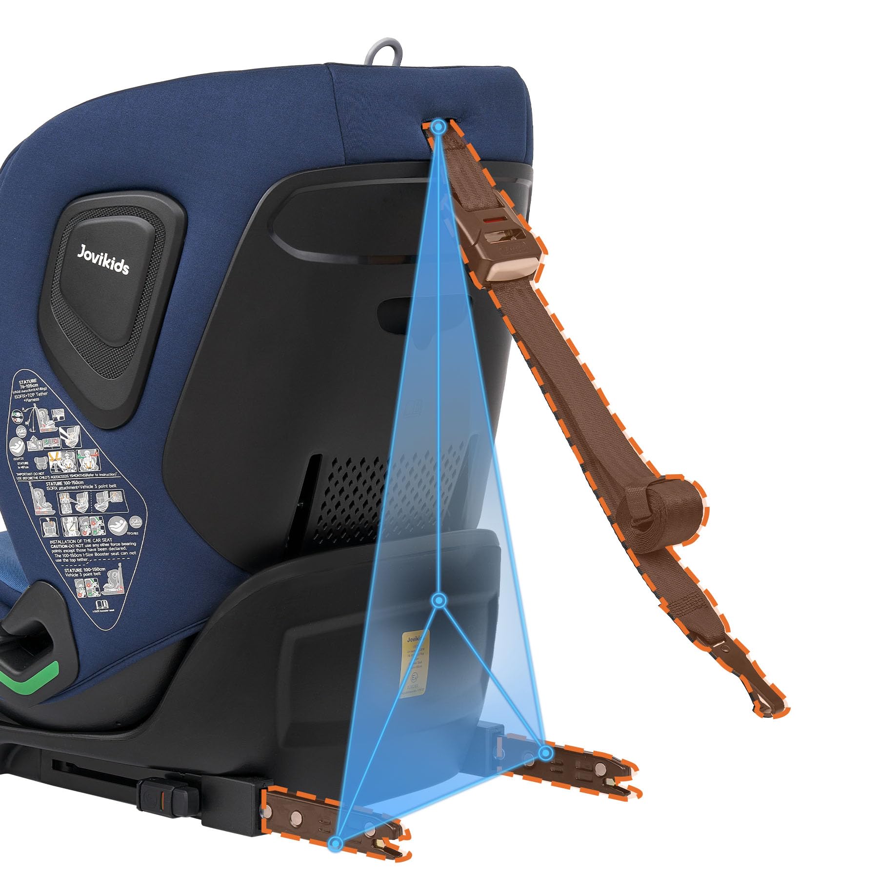 Jovikids Siège auto, ECE R129 i-Size, Enfants de 76 à 150 cm, Hauteur et Inclinaison Réglables, Protection Latérale, Sangle Supérieure, Groupe 1 2 3, Siège Auto Bébé avec ISOFIX (Bleu)