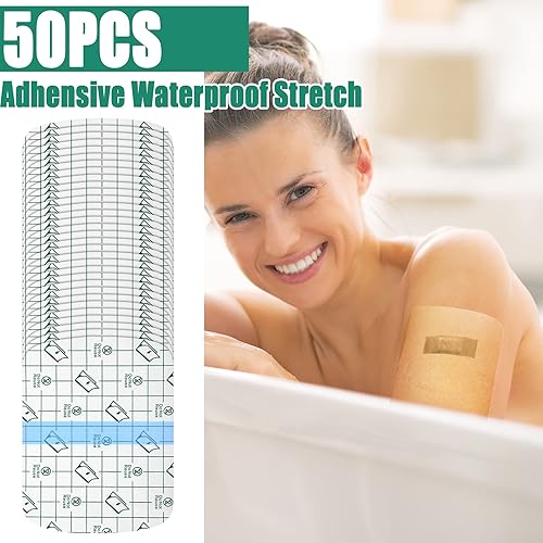 Vista 7 de Nuanchu 50 vendas adhesivas rectangulares redondeadas impermeables y elásticas transparentes para tatuajes para heridas, cinta transparente