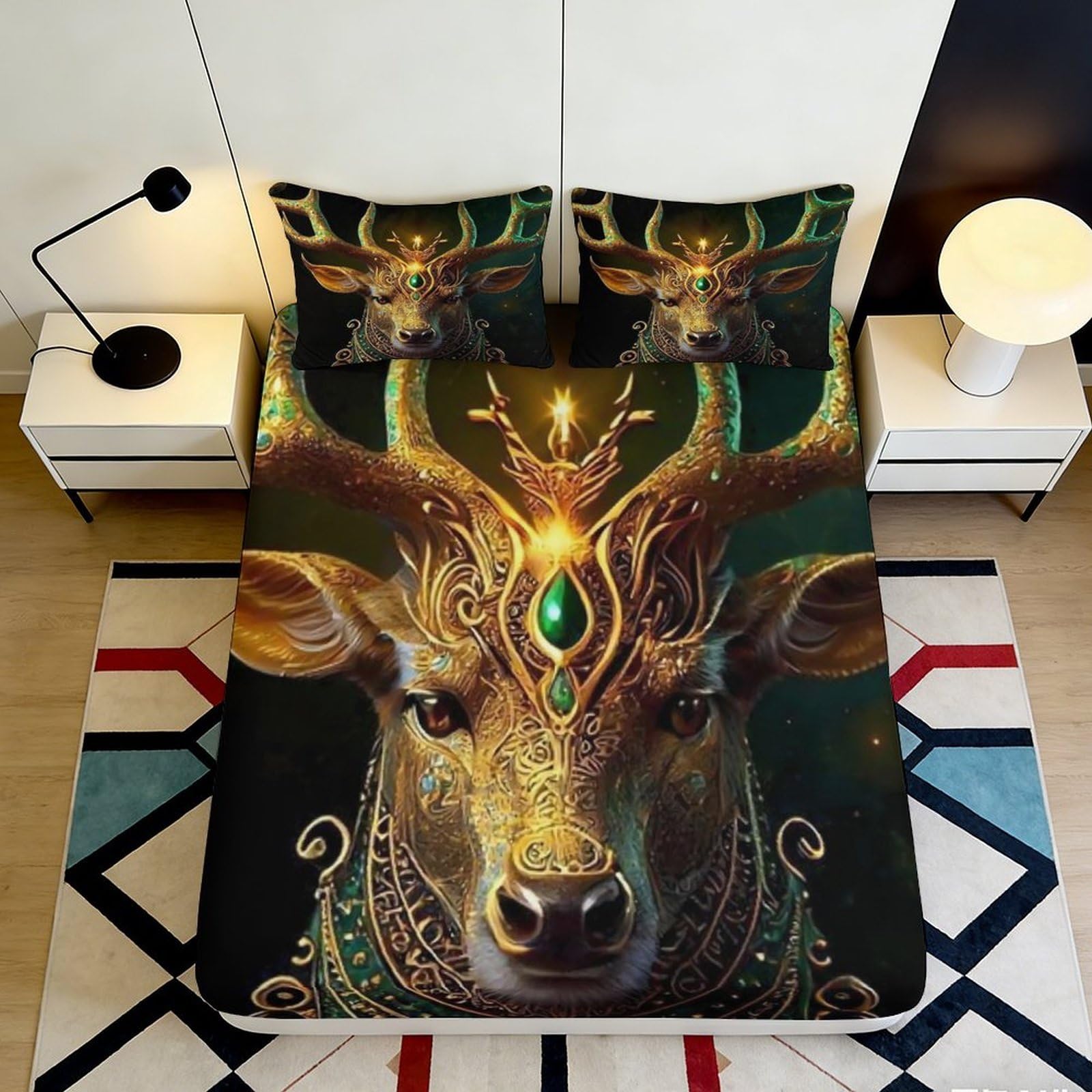 3D Printed Majestic Deer Fitted Sheet Microfiber Soft Art Decor Fantasy Forest Mattress Cover for Bedroom Home 90x200x25cm