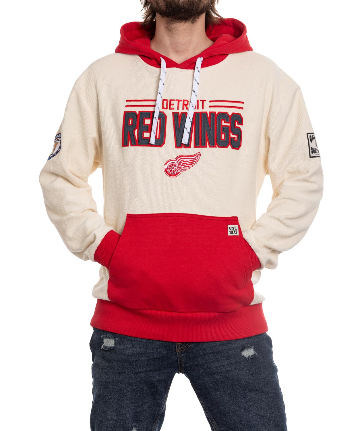 Calhoun NHL Surf & Skate Mens Reverse Terry Retro Style Premium Hoodie (Medium, Detroit Red Wings)