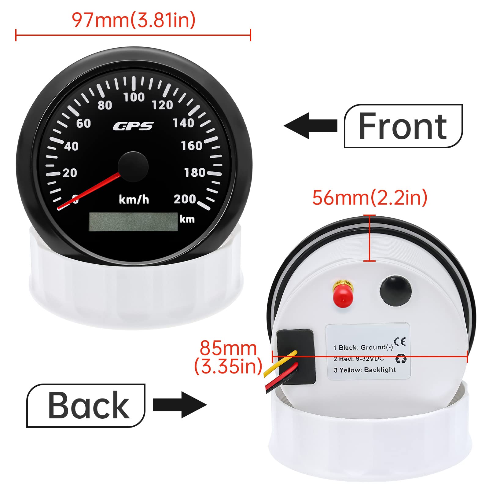 85 mm GPS velocímetro 0-200 km/h con retroiluminación LED de 7 colores y odómetro – Instrumento universal impermeable con antena GPS para moto, coche, barco y camión