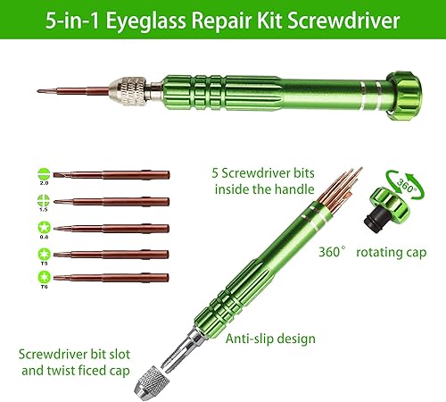 Miniatura 2 de Mini destornillador 5 en 1, destornillador para gafas, kits de reparación de gafas, juego de destornilladores magnéticos para reloj, laptop,