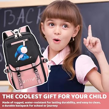 Kawaii Backpack Children's Leisure Waterproof School Bags Large Capacity School Backpacks Durable Primary And Secondary School Children's Backpack With Usb Port Cute Backpack (H)