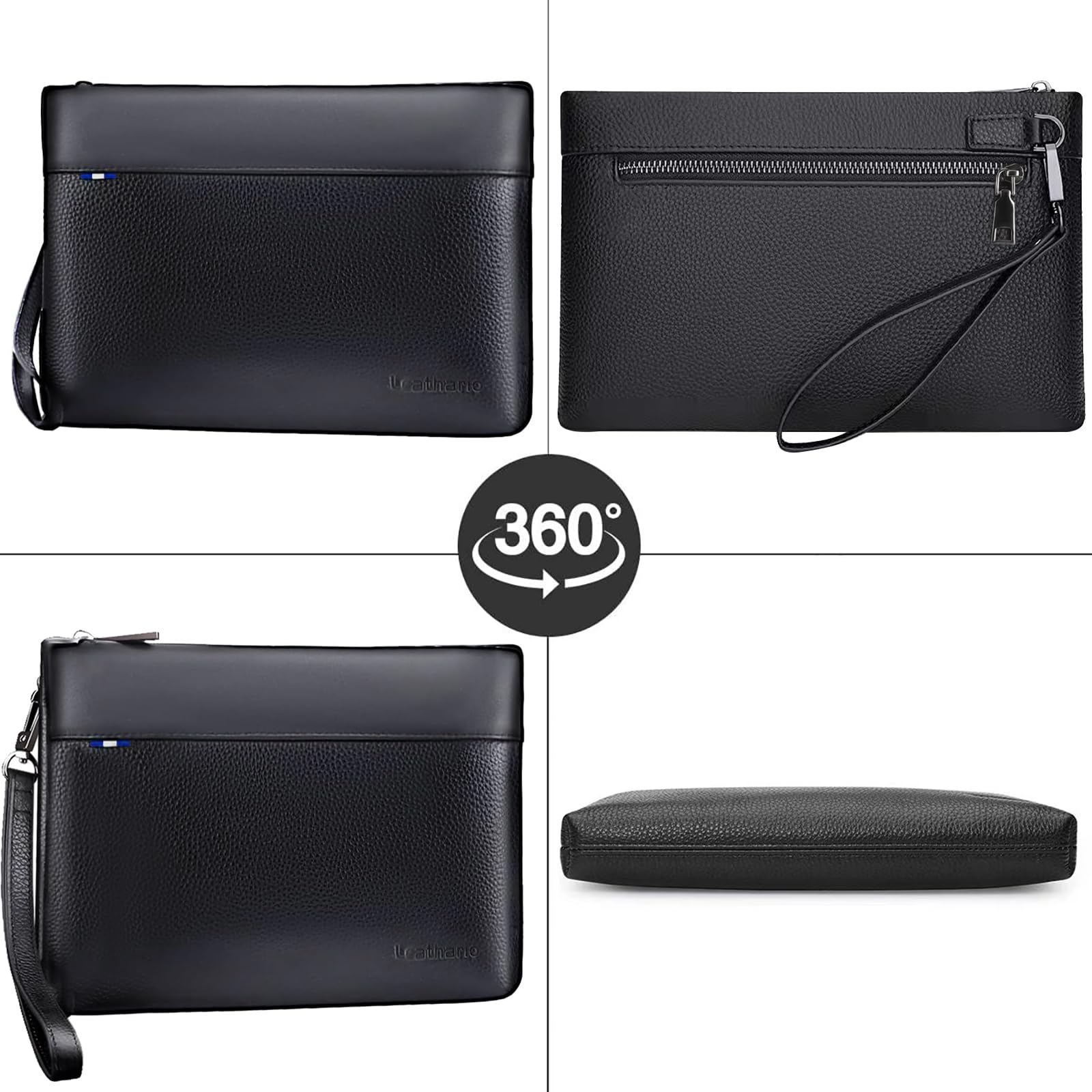 Leathario Pochette Homme Cuir Véritbale, Sacoche à Main Sac d'affaires Portefeuille, Petit Sac Hydrofuge Léger pour Voyage Loisir Bureau