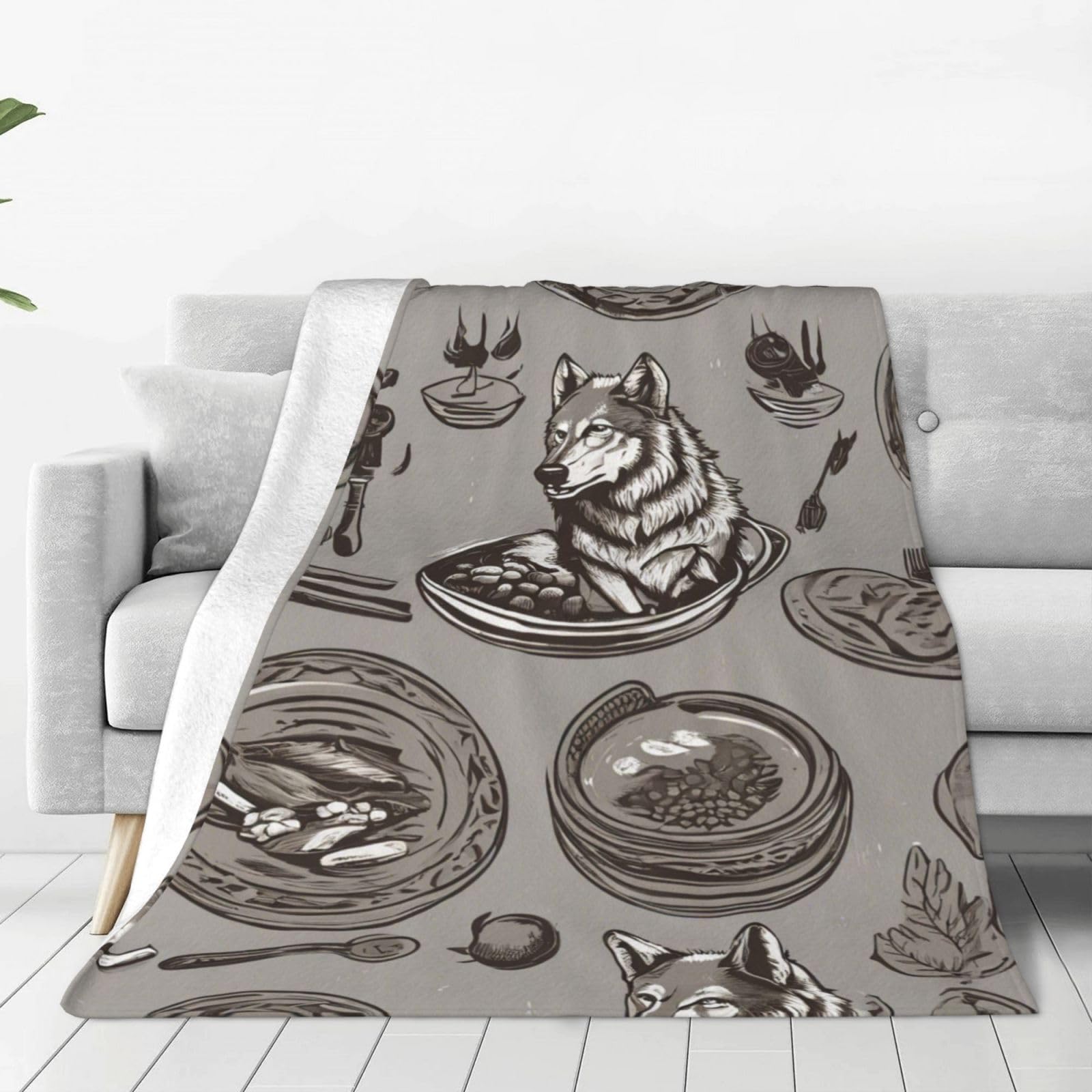 Couverture micro-flanelle chaude loup food02 plaid lit canapé hiver