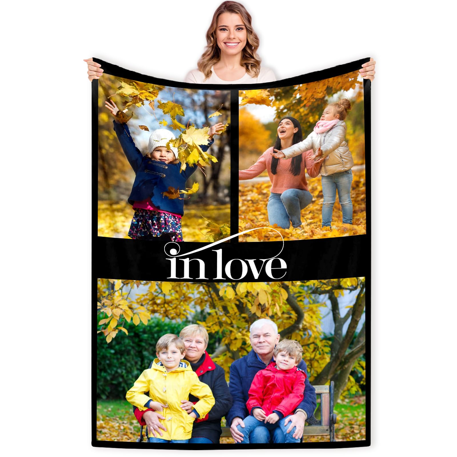 NIUBI Personalised Blanket with Photo, Customised Blankets with Photos Text, Flannel Blankets for Christmas Anniversary Birthday Gifts for Women Men Her Him Mum Dad (3 Photo)