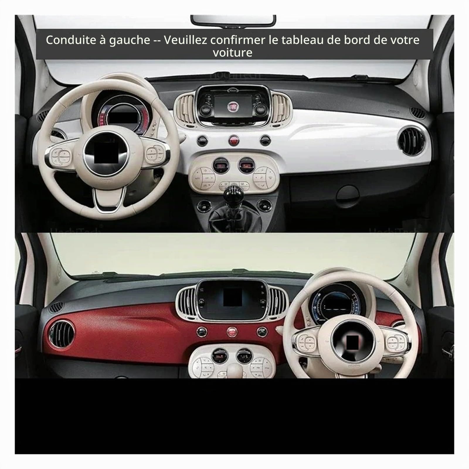 Tapis Dash Mat Housse Tableau Bord Pour Fiat 500 500c 500e 2007-2024 Protection Contre Lumière Antidérapante Anti-salissures Pare-soleil Housse Tableau Bord Voiture(Left Hand Black)