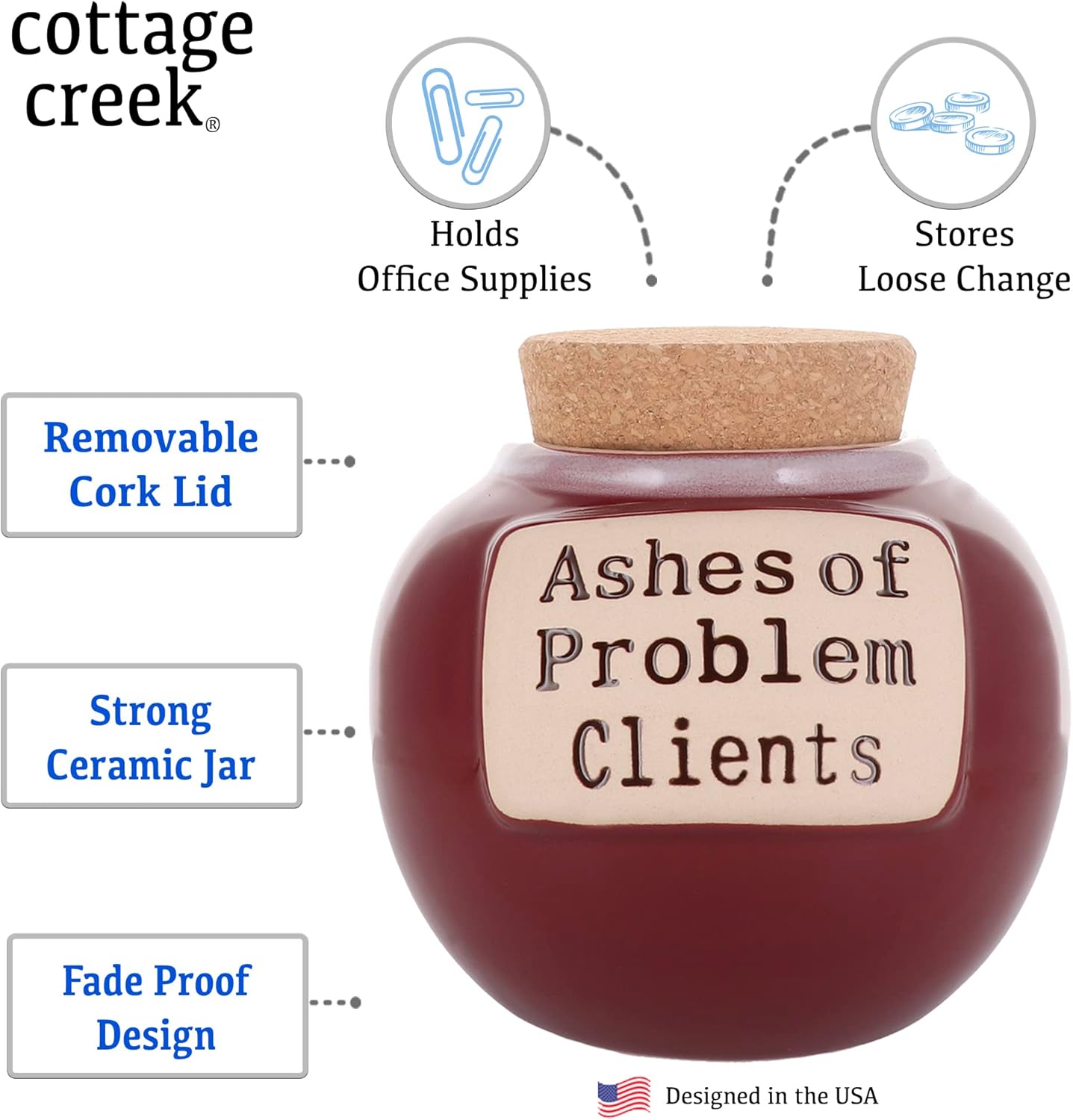 Cottage Creek Jars - Red Ceramic Ashes of Problem Clients Coin Bank & Candy Jar, Piggy Bank for Adults, Ideal Gifts for Women, Men, Dad, Attorney, Therapist, Boss