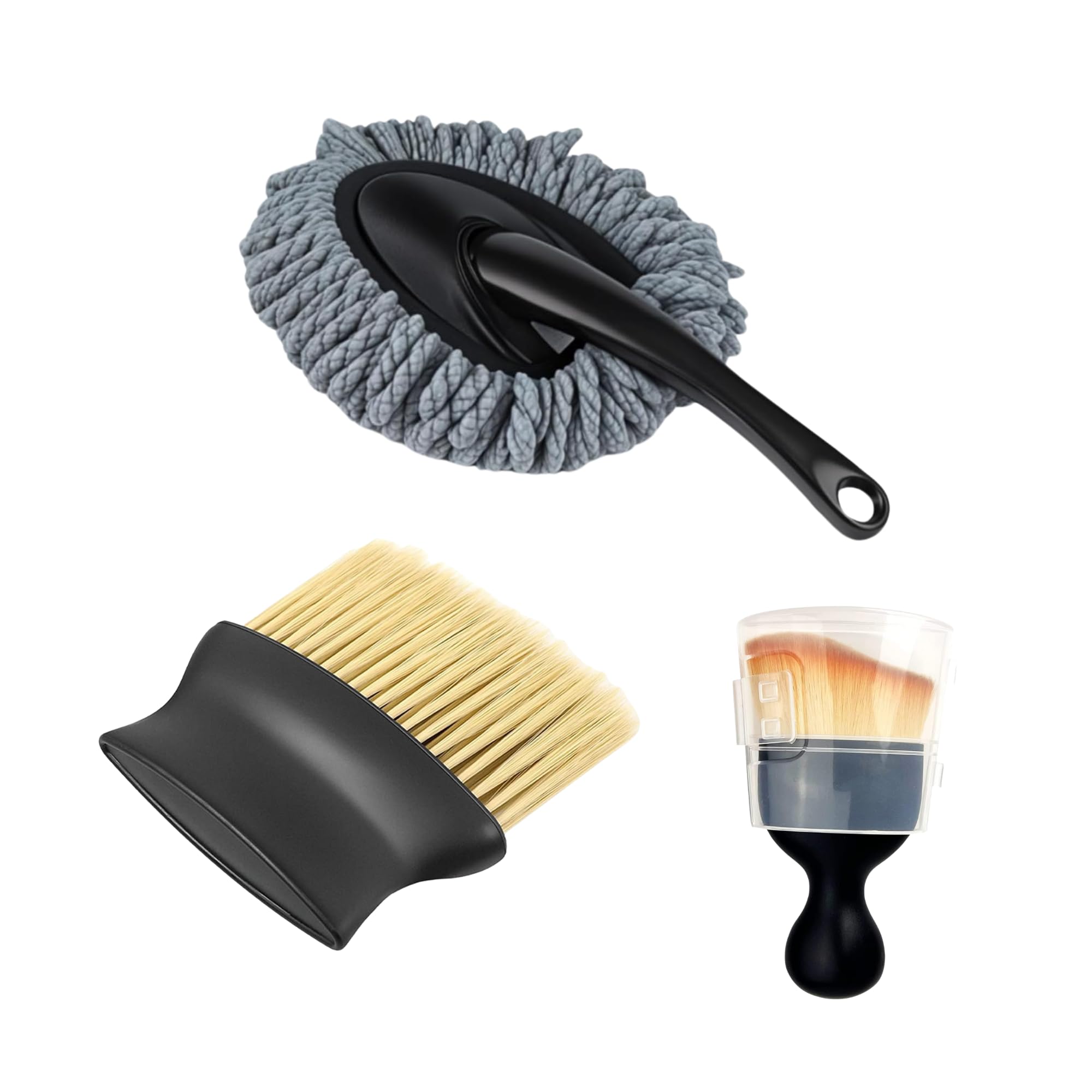 3 pcs car interior cleaning brush combo with soft microfiber car cleaning mop duster multipurpose dust cleaner (medium duster and 2 brushes)
