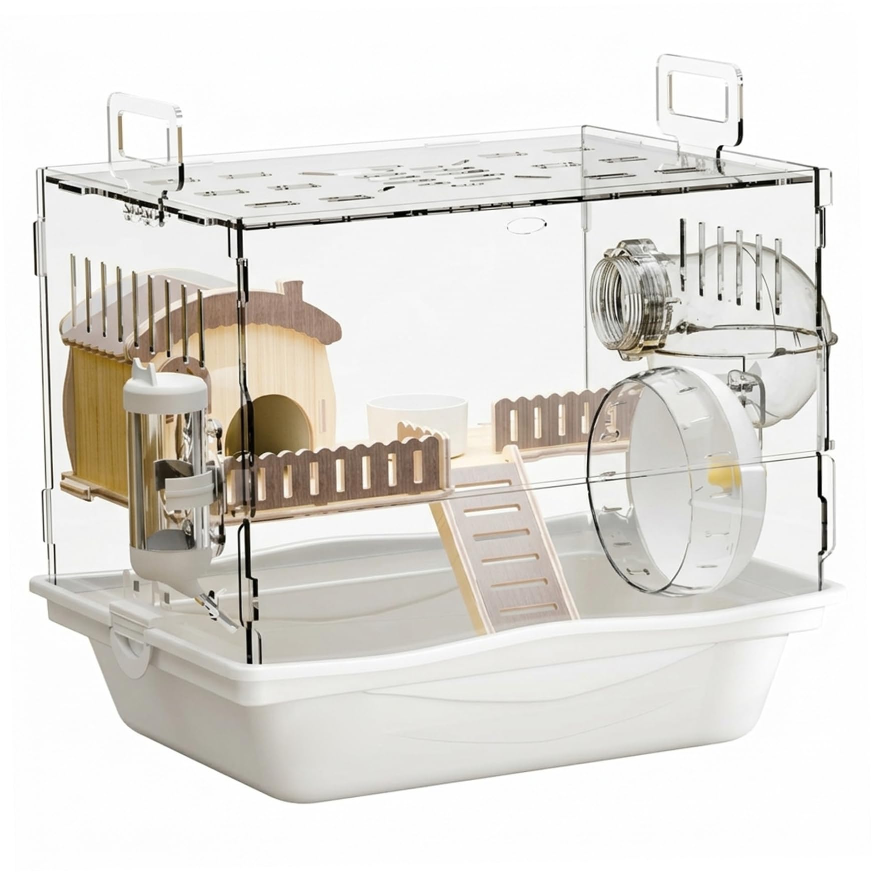 Cage pour hamster acrylique panorama transparent avec accessoires en bois noble