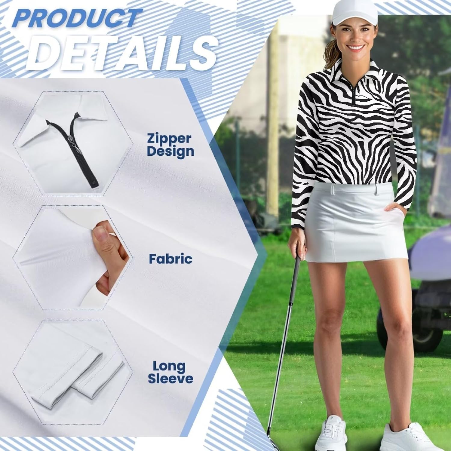 Golf Shirts for Women Long Sleeve Zip Up V-Neck Golf Tennis Shirt Womens Pullover Tops