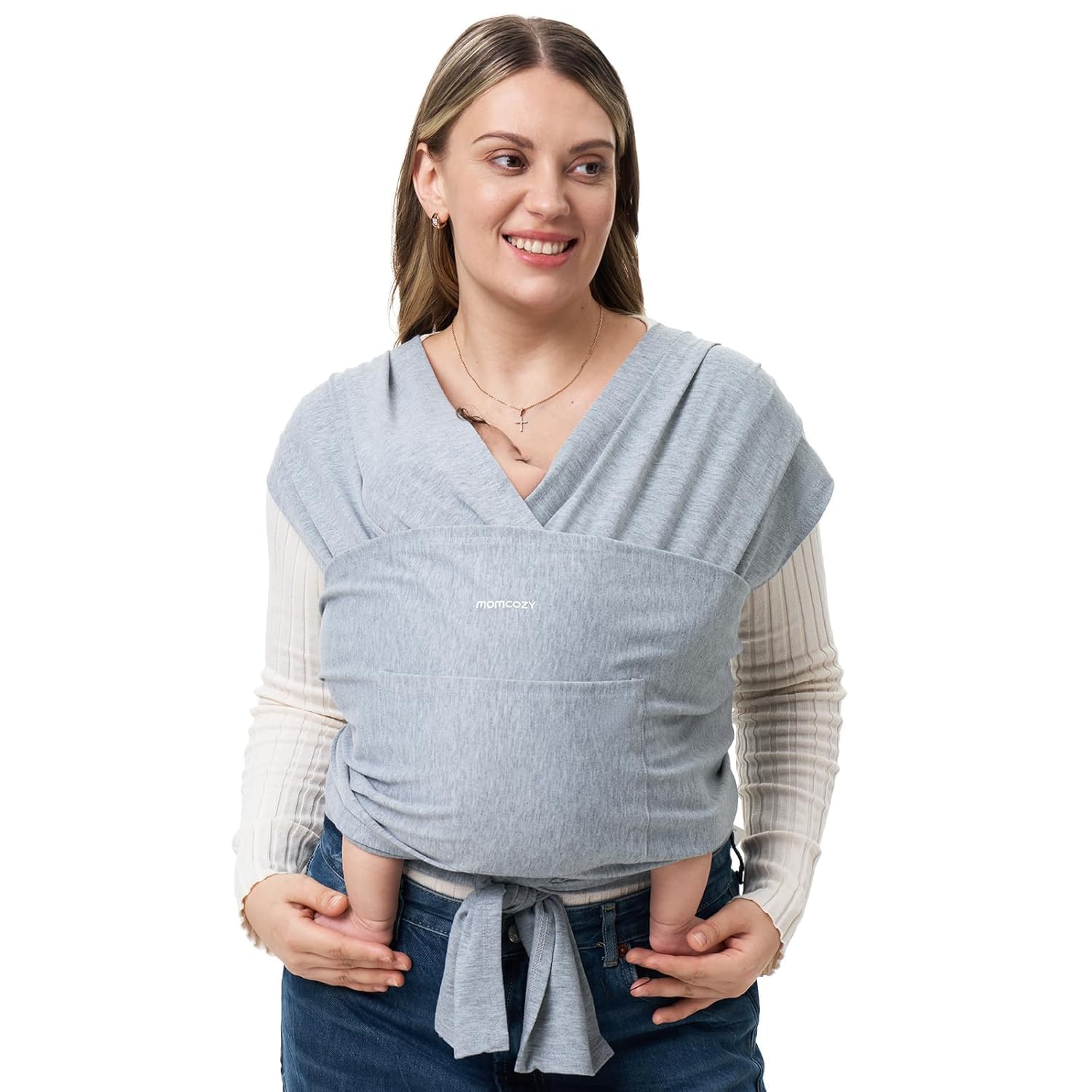 Momcozy Baby Wrap Carrier, Easy to Wear Infant Carrier Slings, Lightweight Hands Free Baby Sling, Adjustable Baby Carriers for Newborn to Toddler 3.6-15.8 kg, Grey-image-42