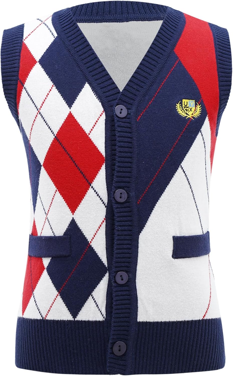 Kids Boys Sleeveless Plaid Sweater Vest Cardigan Back to School Uniform Waistcoat Autumn Casual Vest