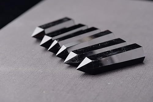 Miniatura 7 de Runyangshi Varitas de cristal curativo natural de obsidiana negra, altura de 2.8 a 3.1 pulgadas, 6 varitas de prisma facetadas, piedra de chakra